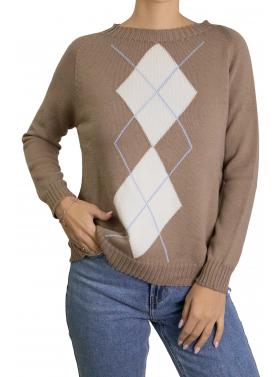 Maglioncino con rombi bicolore girocollo in cotone 